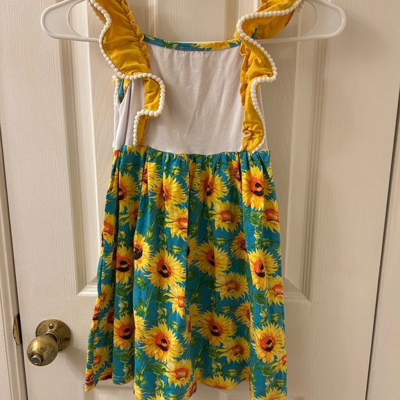 Sunflower Print Kids Dress - Yellow and Blue - Picture 2 of 4